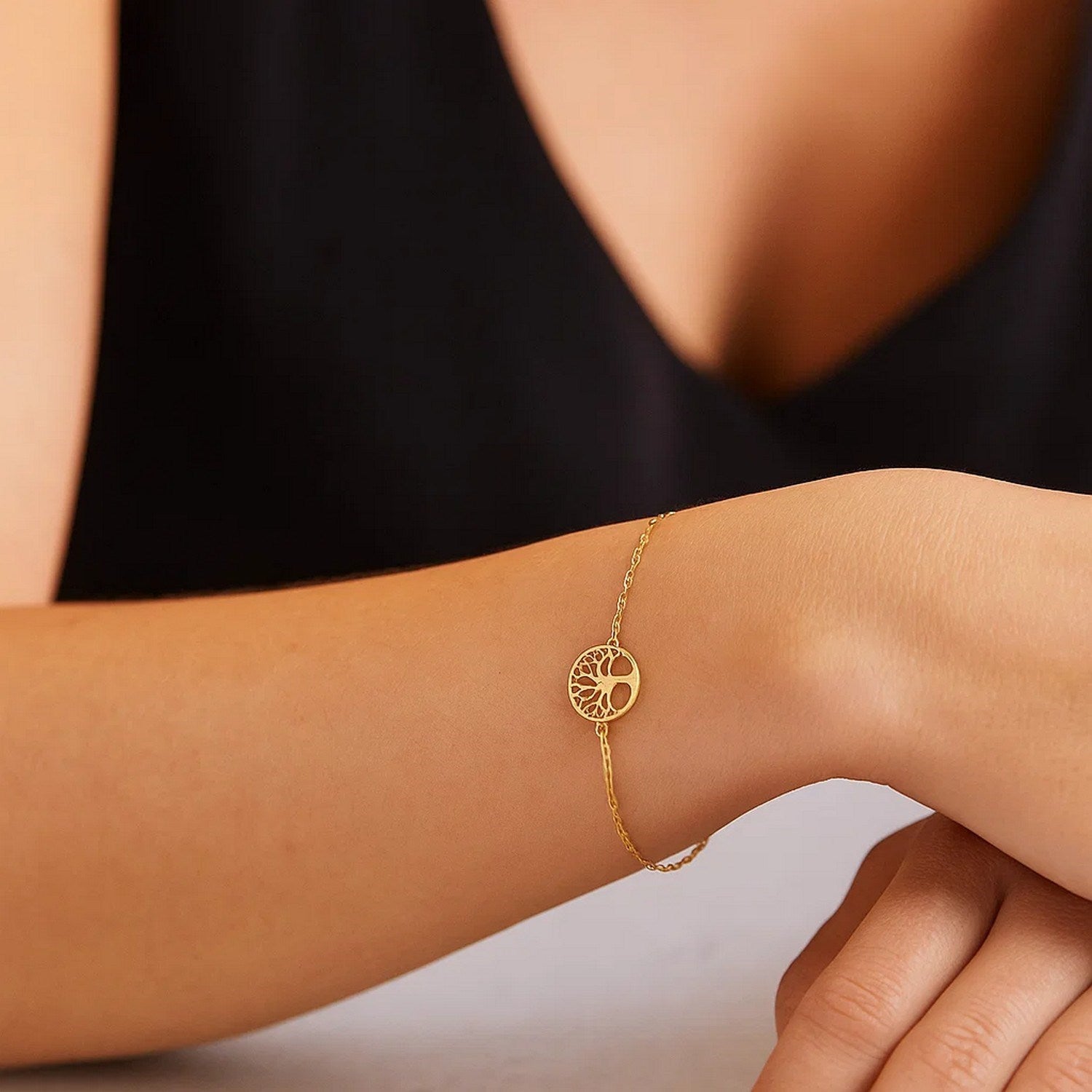 14K Yellow Gold Tree of Life Bracelet (1.20 mm)