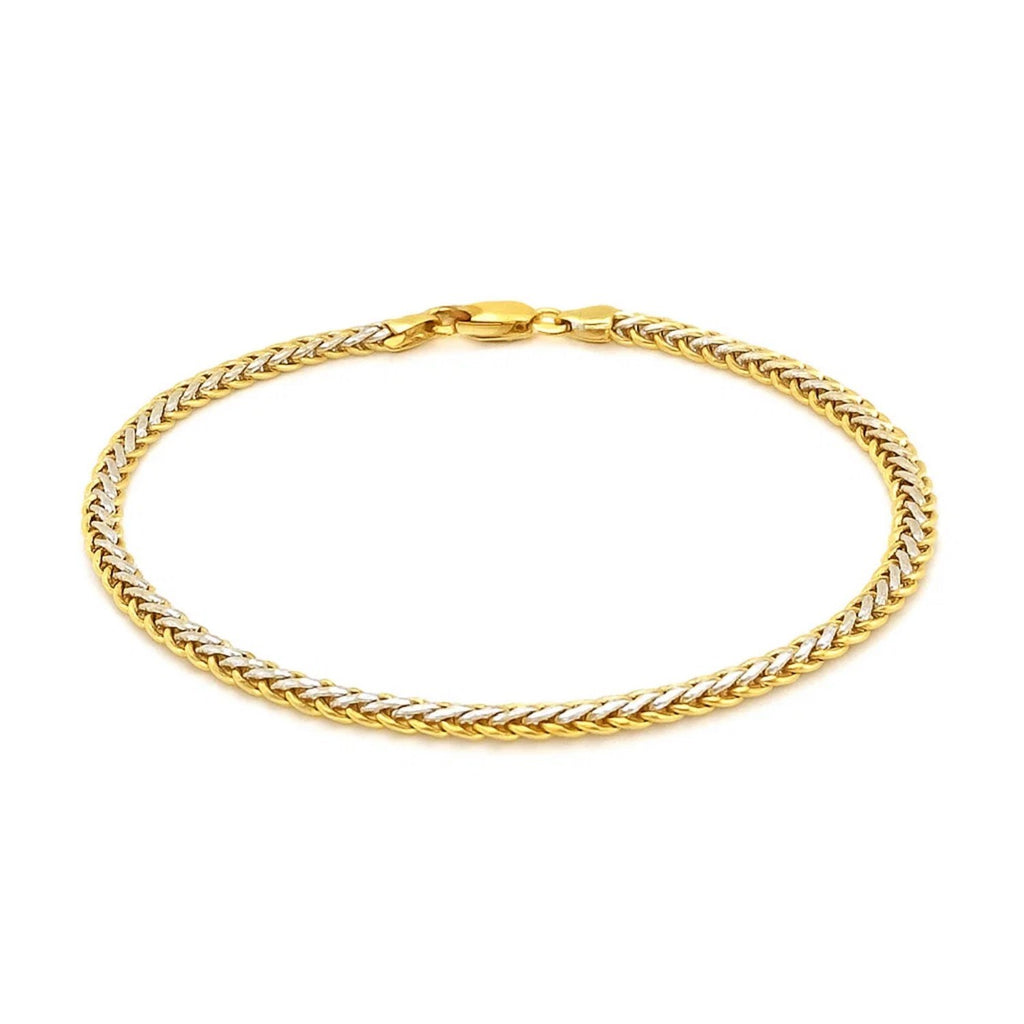 Two-Toned Fine Wheat Chain Bracelet in 10k Yellow and White Gold (3.00 mm)