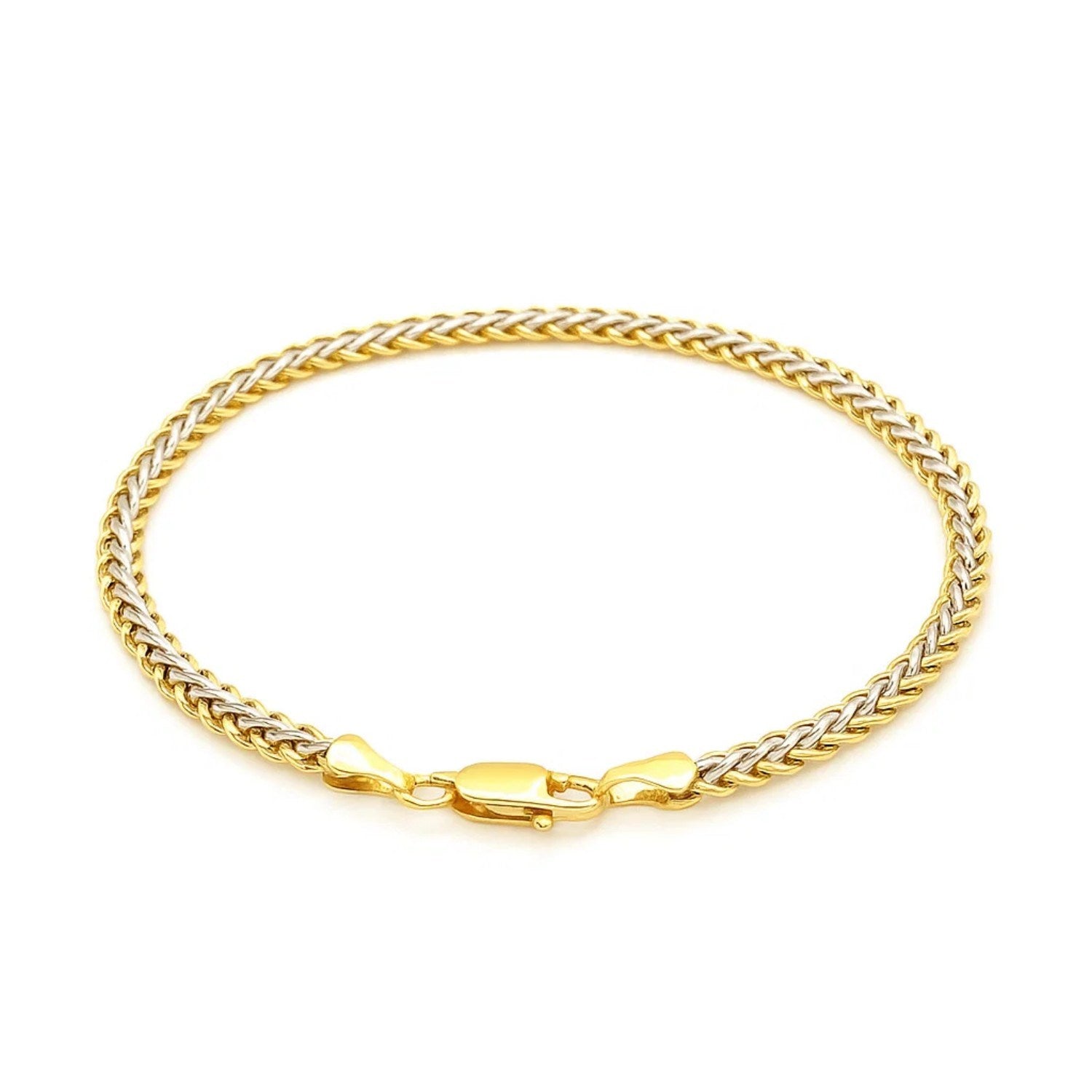 Two-Toned Fine Wheat Chain Bracelet in 10k Yellow and White Gold (3.00 mm)