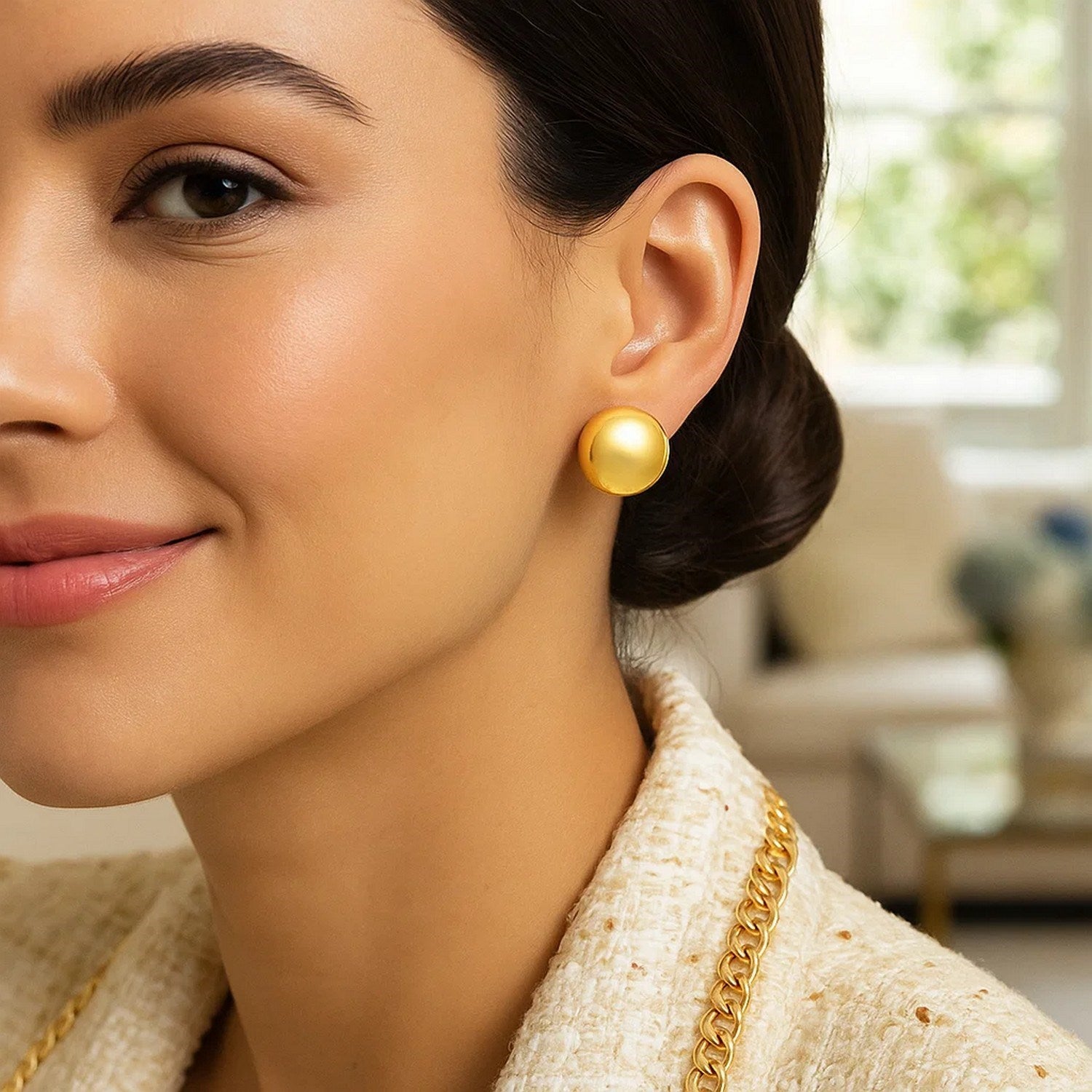 Puffed Up Button Stud Earrings in 14K Yellow Gold