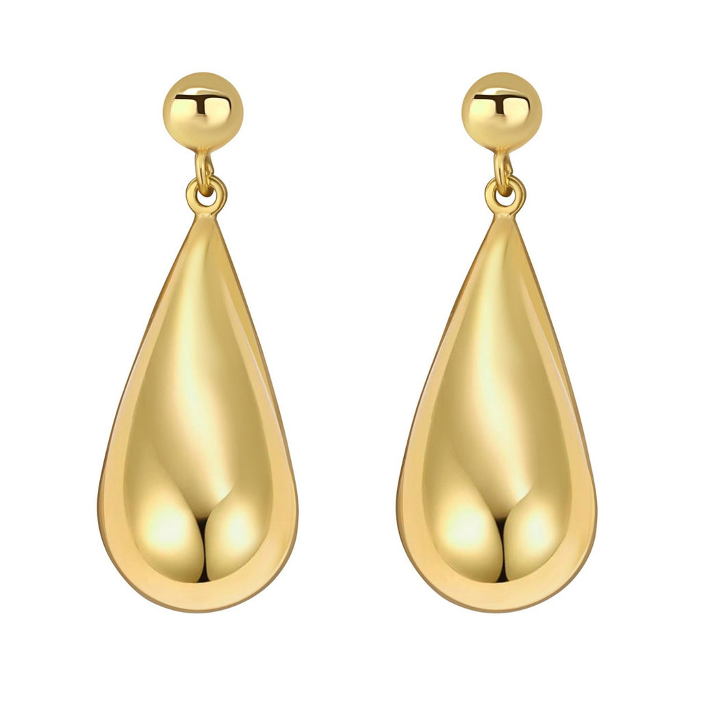 Sterling Silver Yellow Gold Plated Puffed Teardrop Dangle Earrings