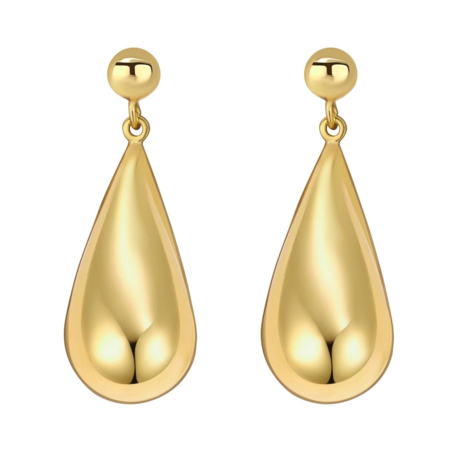 Sterling Silver Yellow Gold Plated Puffed Teardrop Dangle Earrings