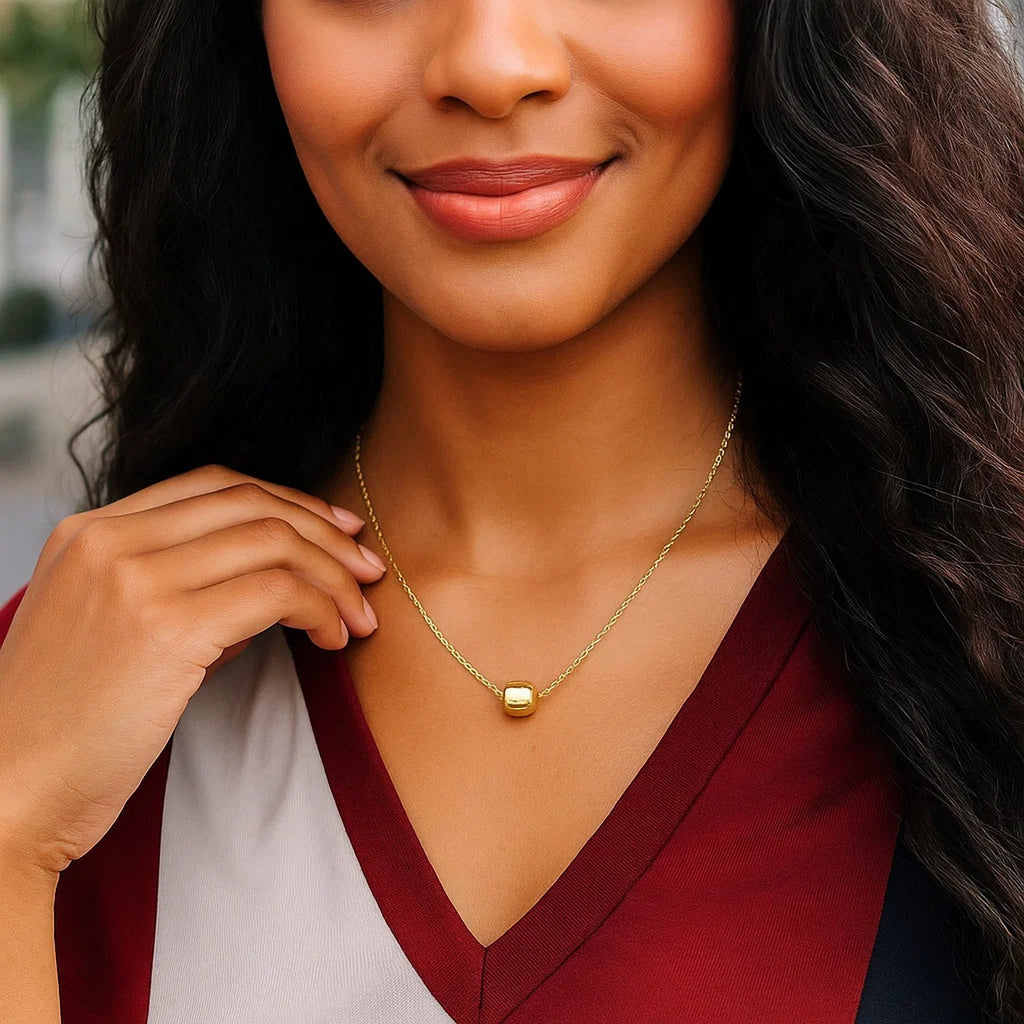 14k Yellow Gold Necklace with Shiny Barrel Bead Charm