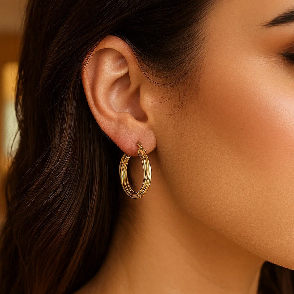 14K Yellow Gold Full Twist Medium Hoop Earrings