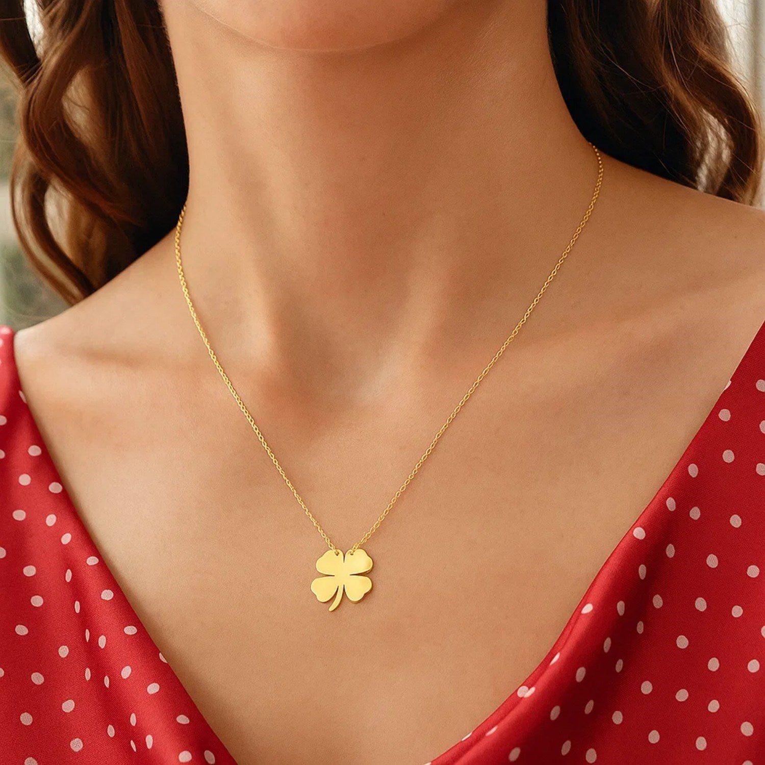 14K Yellow Gold Four Leaf Clover Necklace