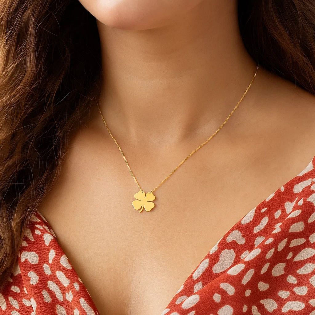 14K Yellow Gold Four Leaf Clover Necklace