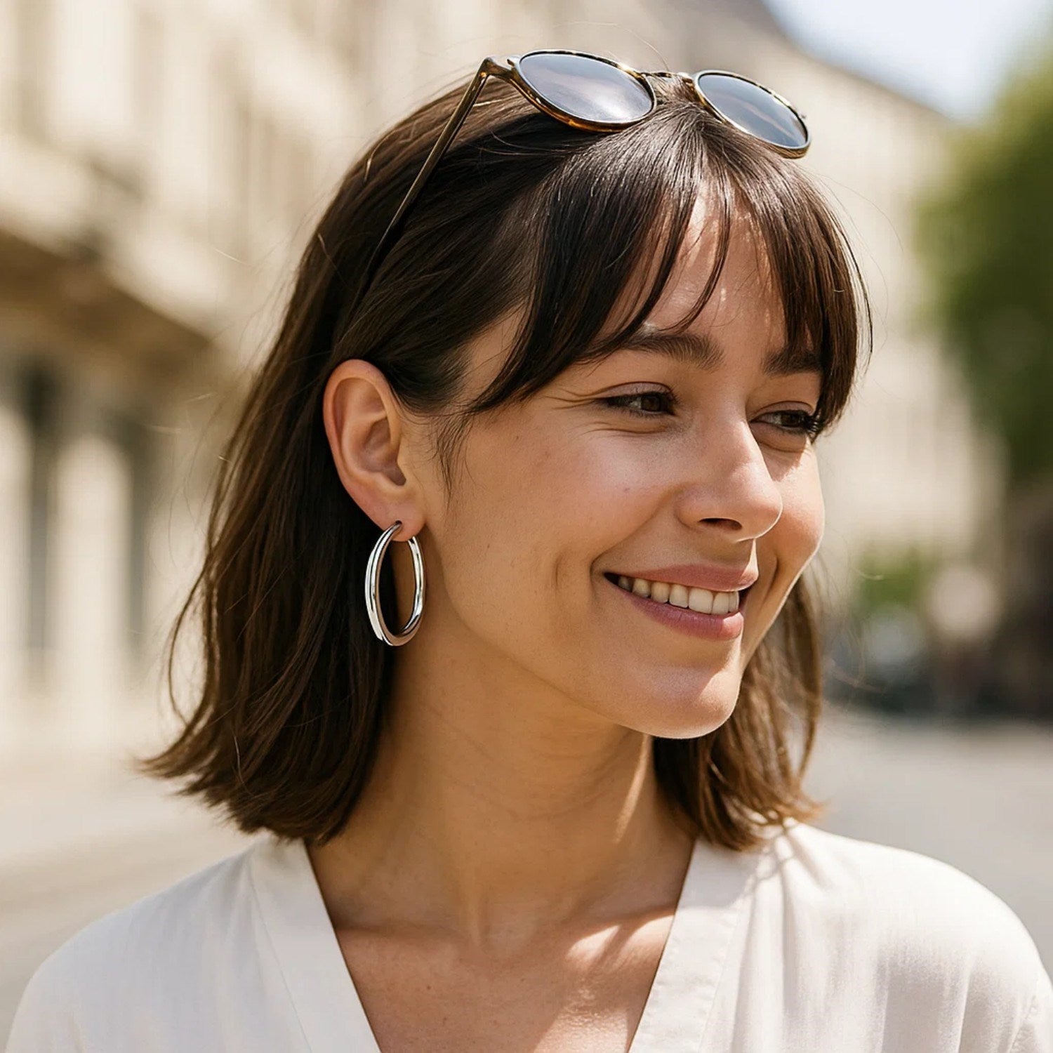 Sterling Silver Thick Rhodium Plated Polished Hoop Style Earrings (4x35mm)