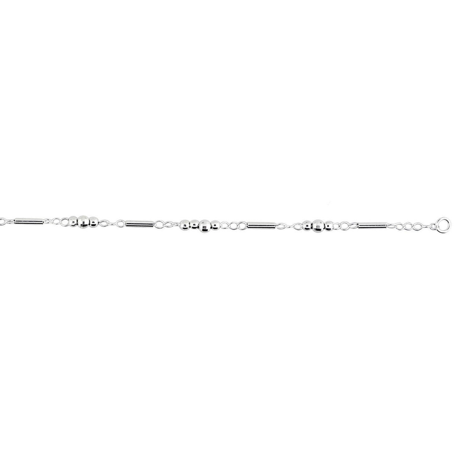 Sterling Silver Anklet with Polished Bars and Beads
