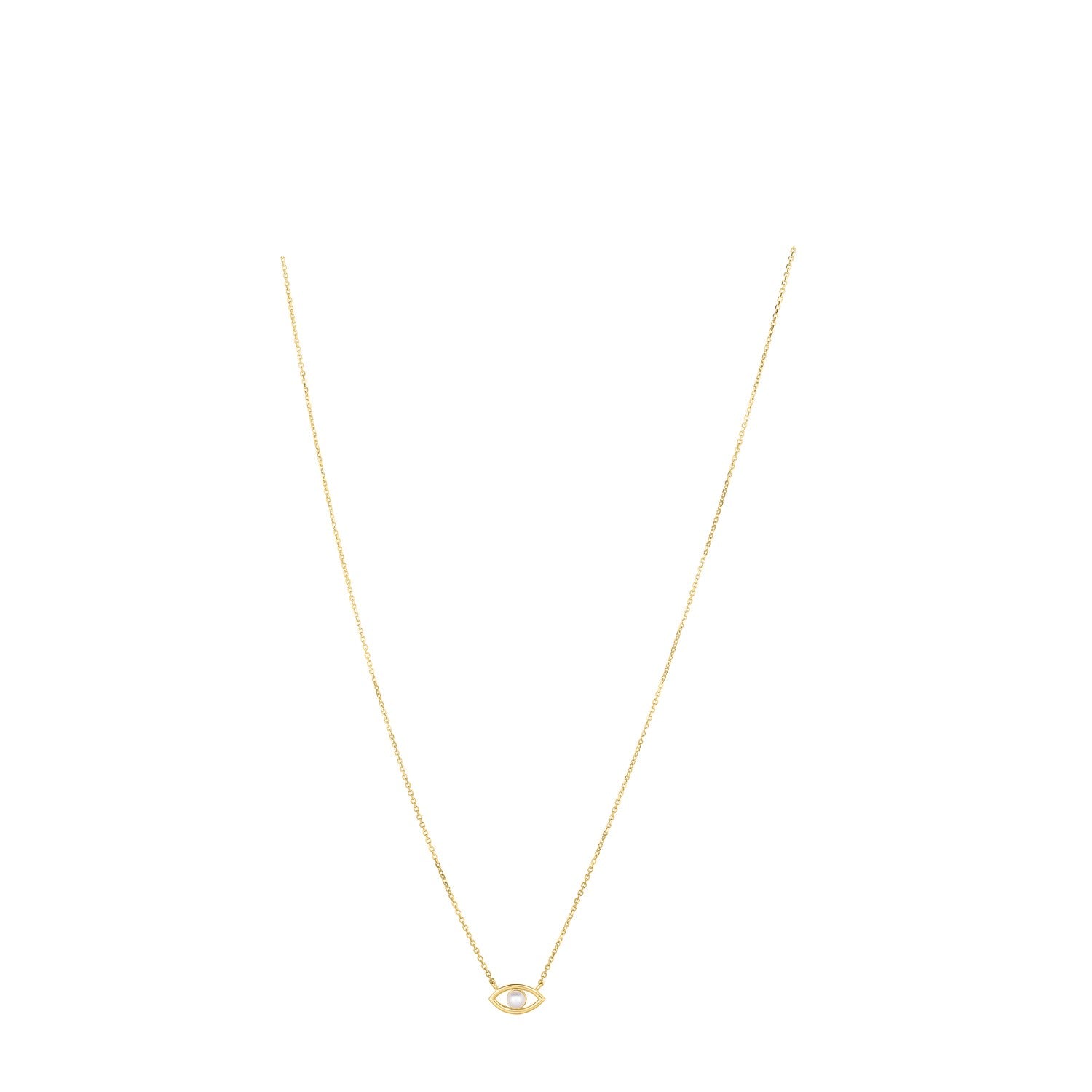 14k Yellow Gold Pearl Evil Eye Necklace