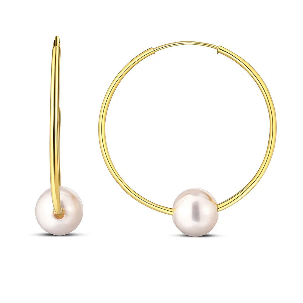 14k Yellow Gold Round Endless Pearl Earring(1x25mm)