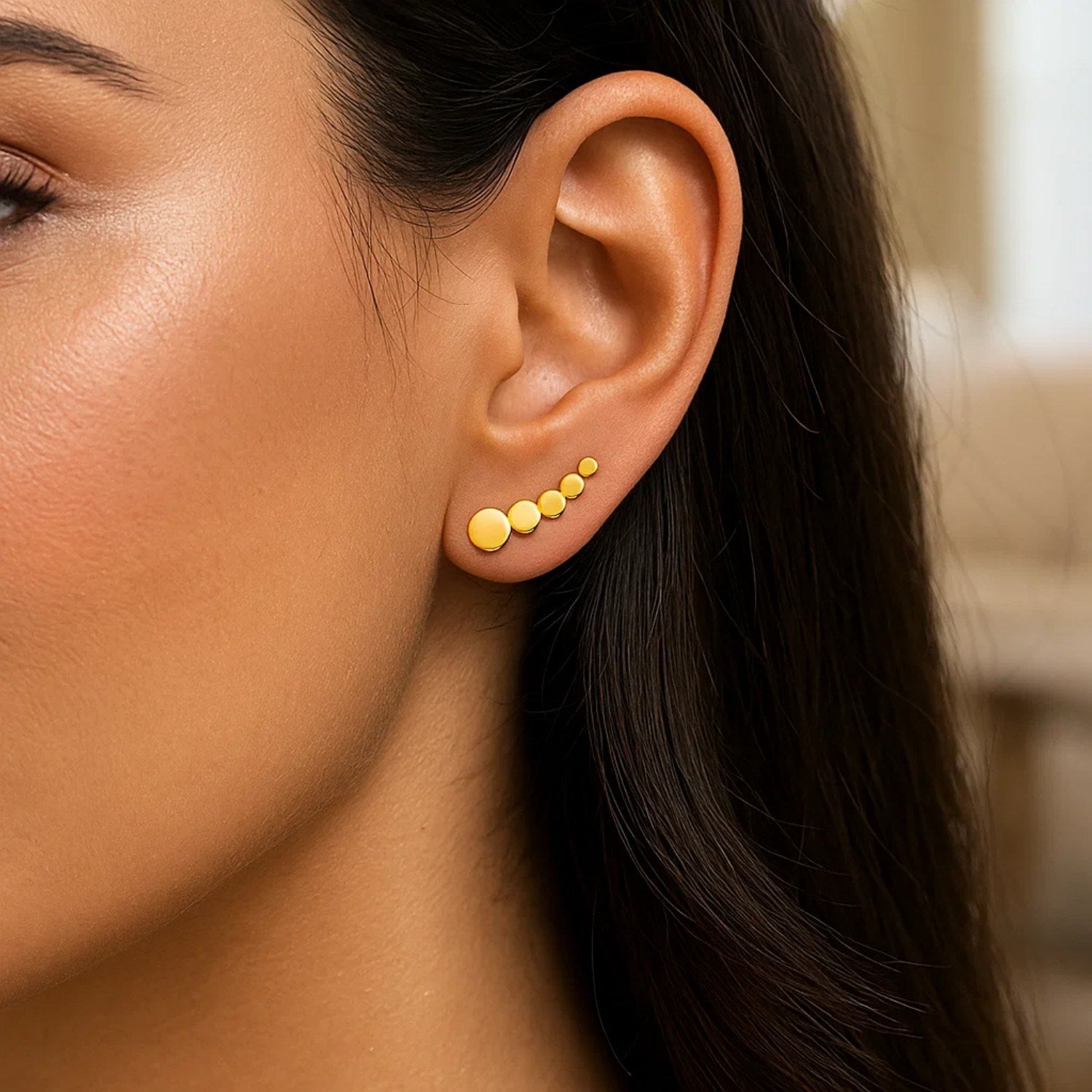 14k Yellow Gold Graduated Circles Climber Post Earrings