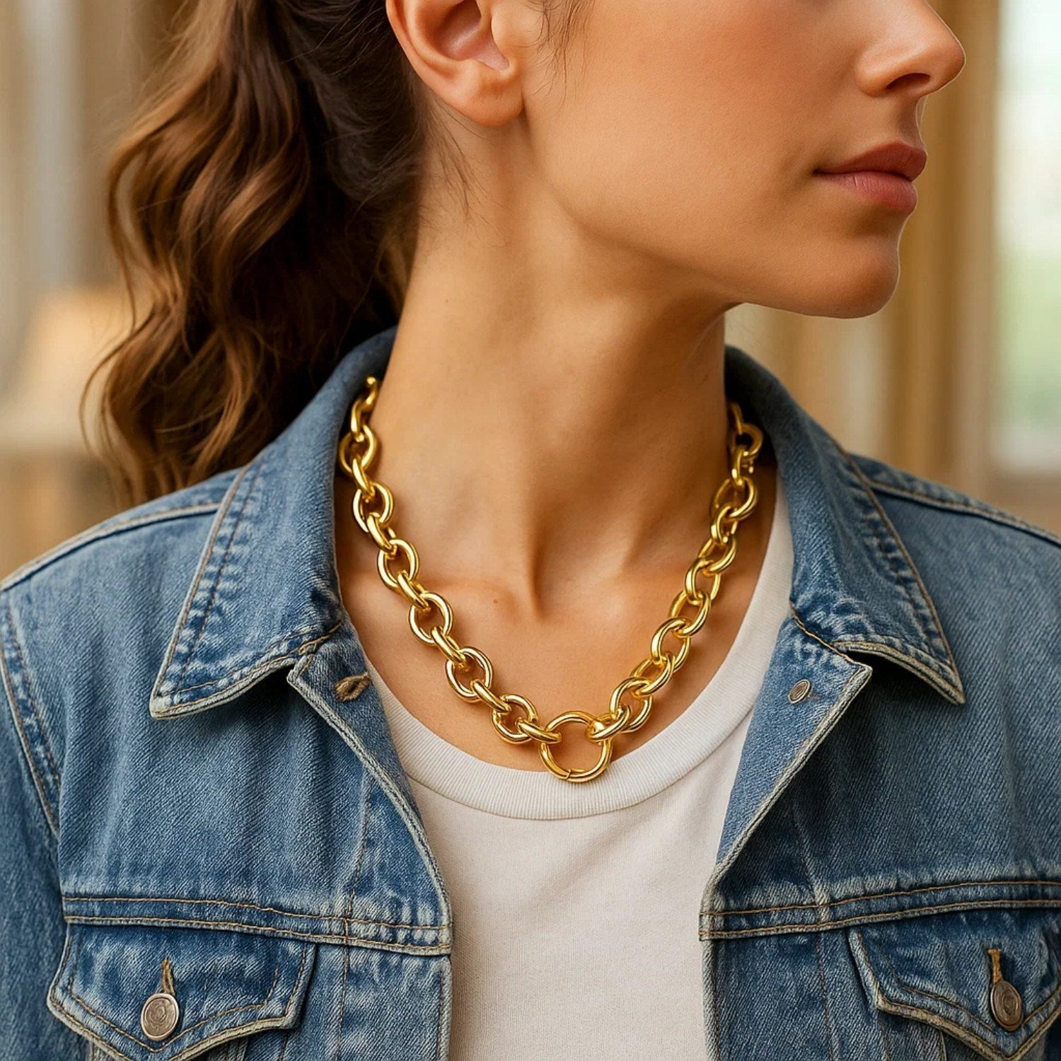 14k Yellow Gold Round Link Chain Necklace