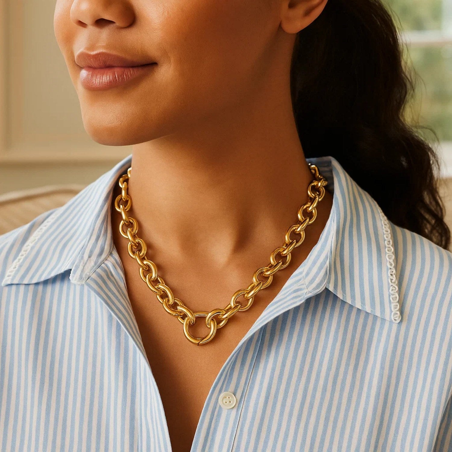 14k Yellow Gold Round Link Chain Necklace