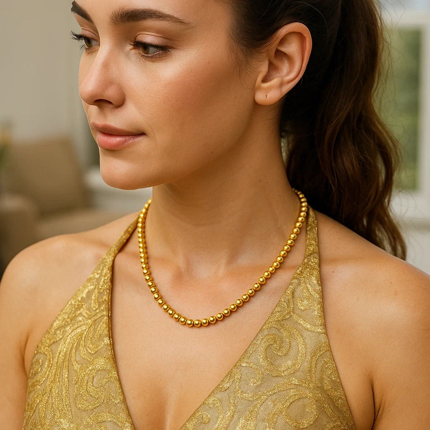 14k Yellow Gold Bead Chain Necklace(5mm)