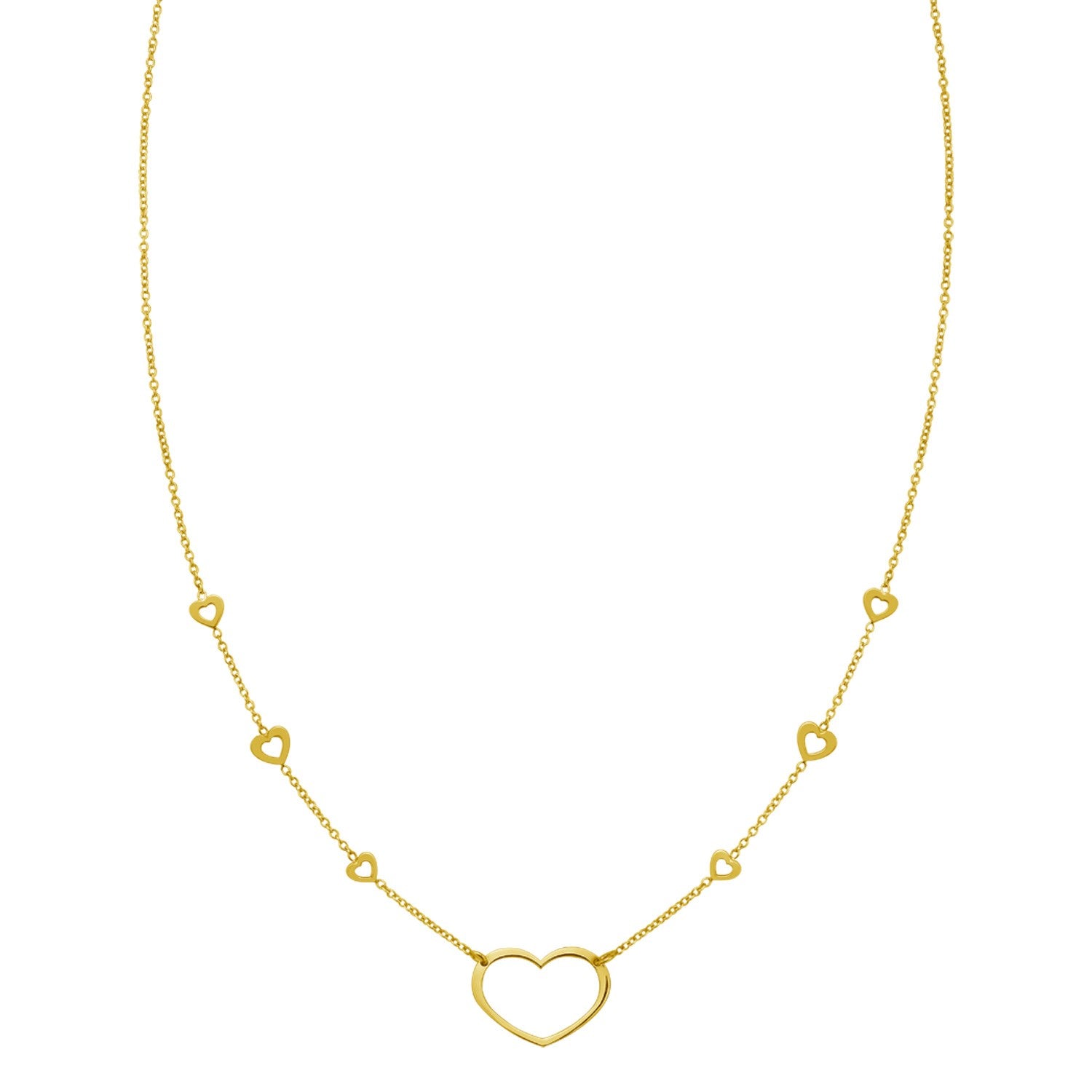 14K Yellow Gold Open Heart Station Necklace