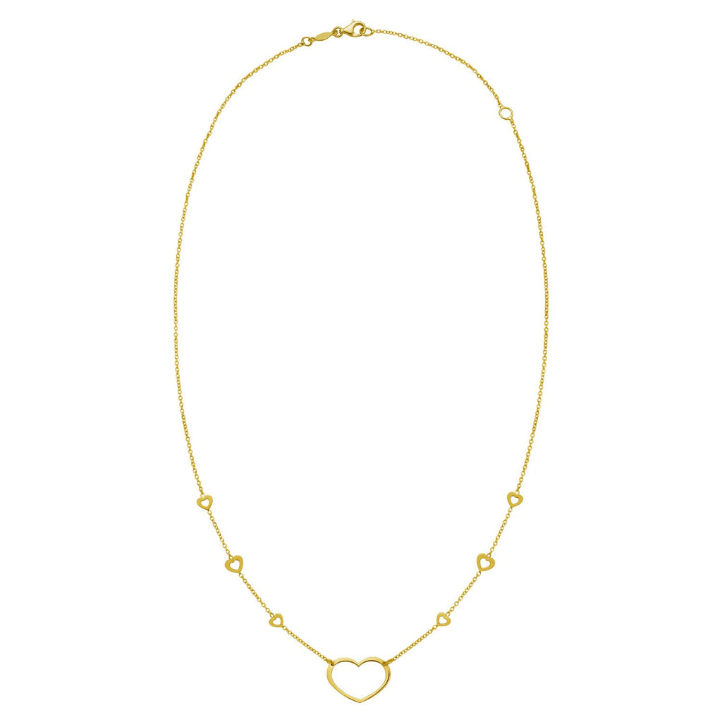 14K Yellow Gold Open Heart Station Necklace
