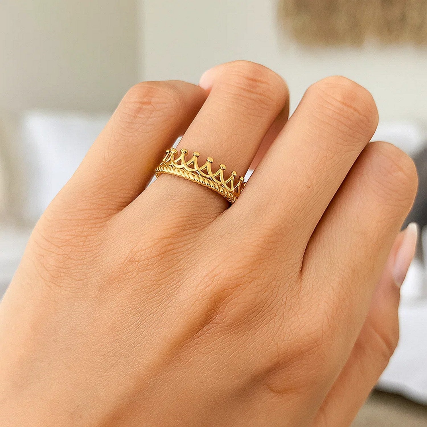 14k Yellow Gold Crown Motif Ring