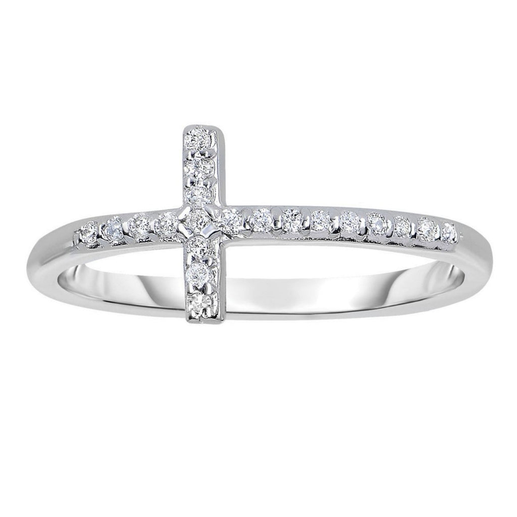 14k White Gold Cross Motif Ring with Diamond Accents (.11cttw)