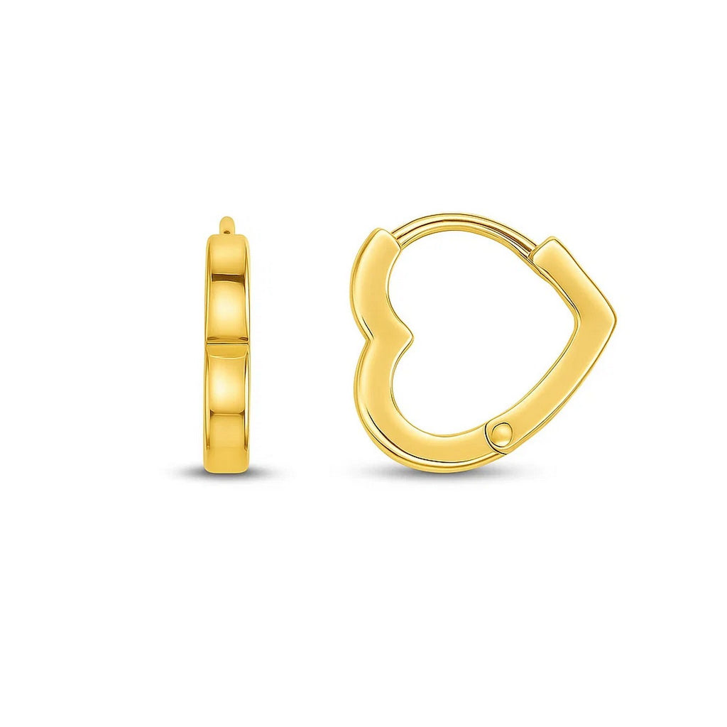 14k Yellow Gold Heart Huggie Hoops