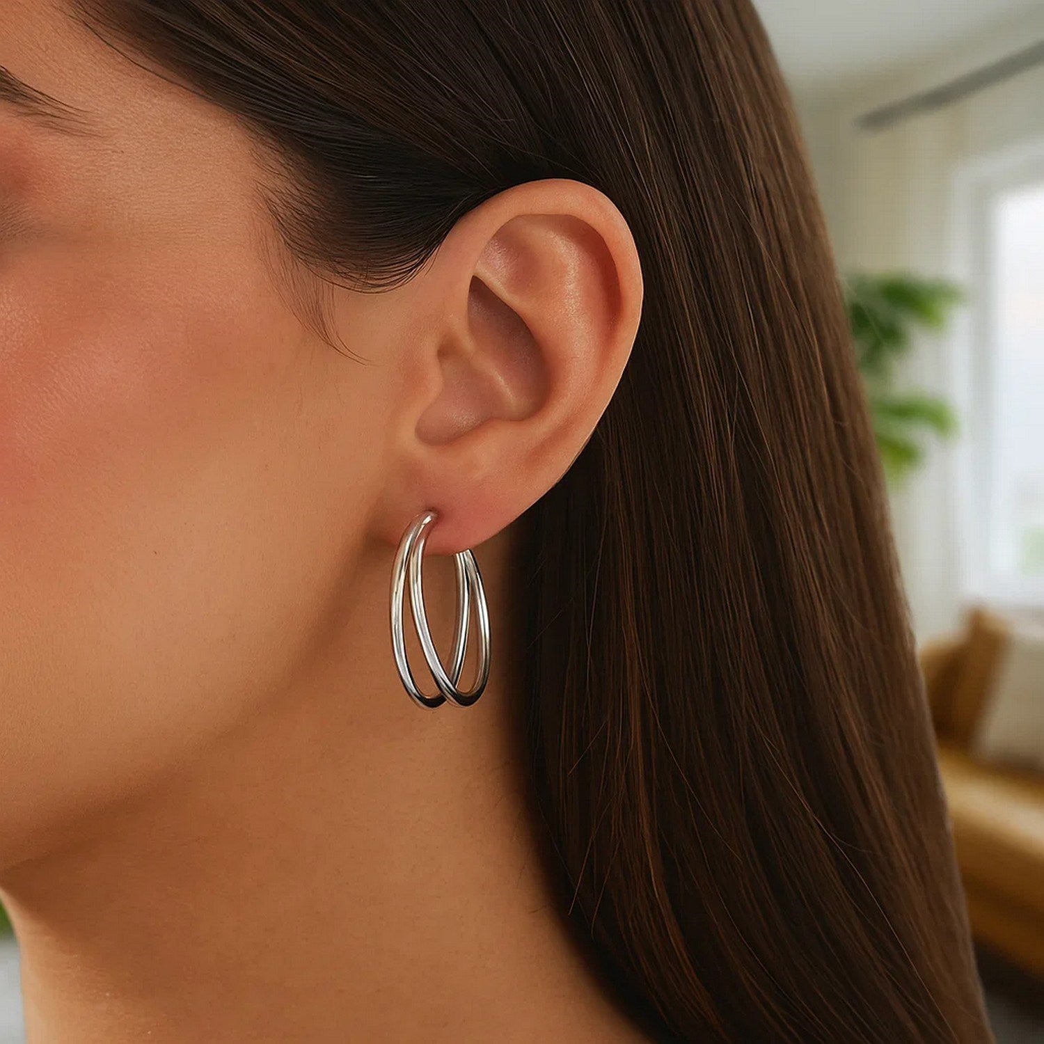 Sterling Silver Double Split Row Hoop Earrings