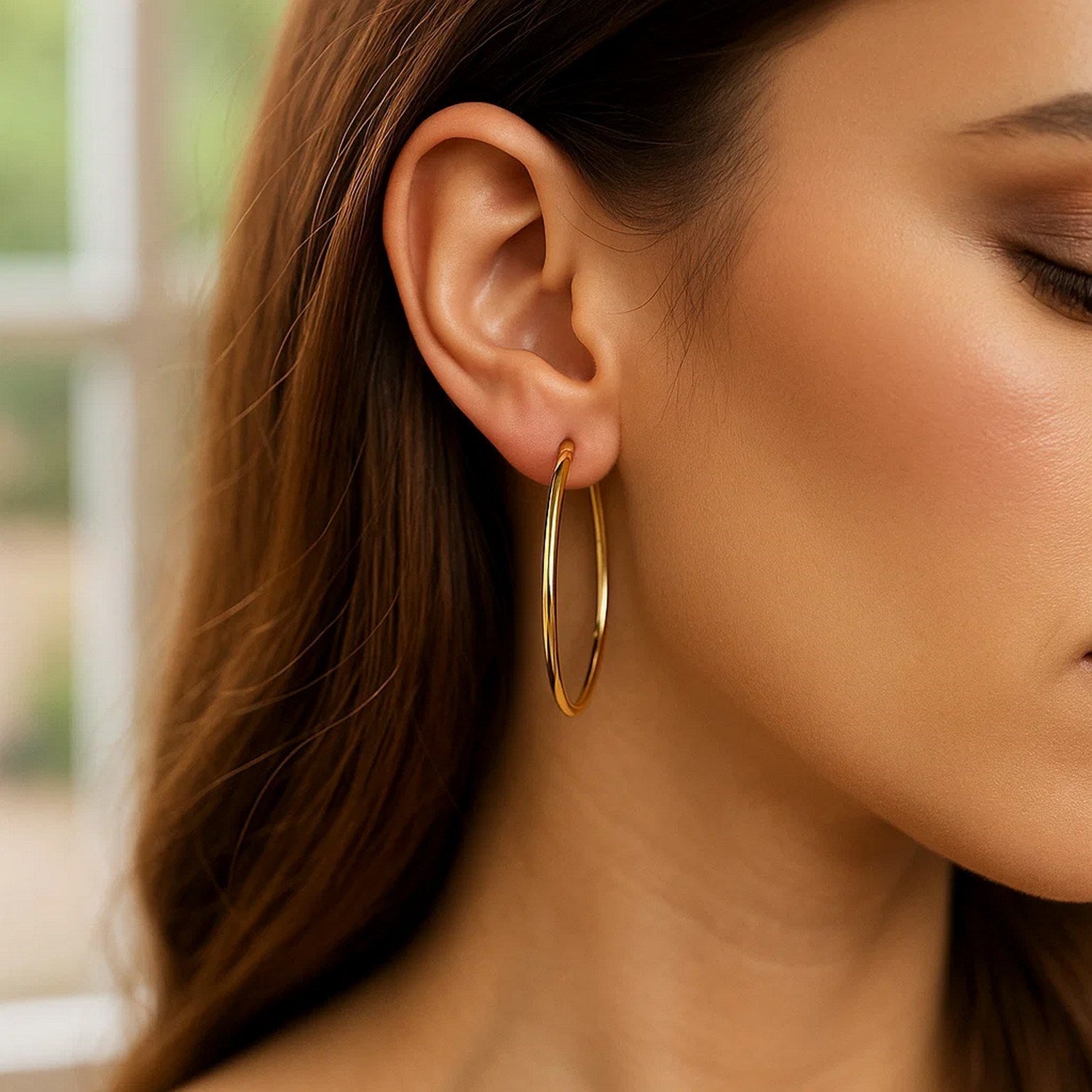 Endless Hoop Style Earrings in 14K Yellow Gold(1.2x35mm)