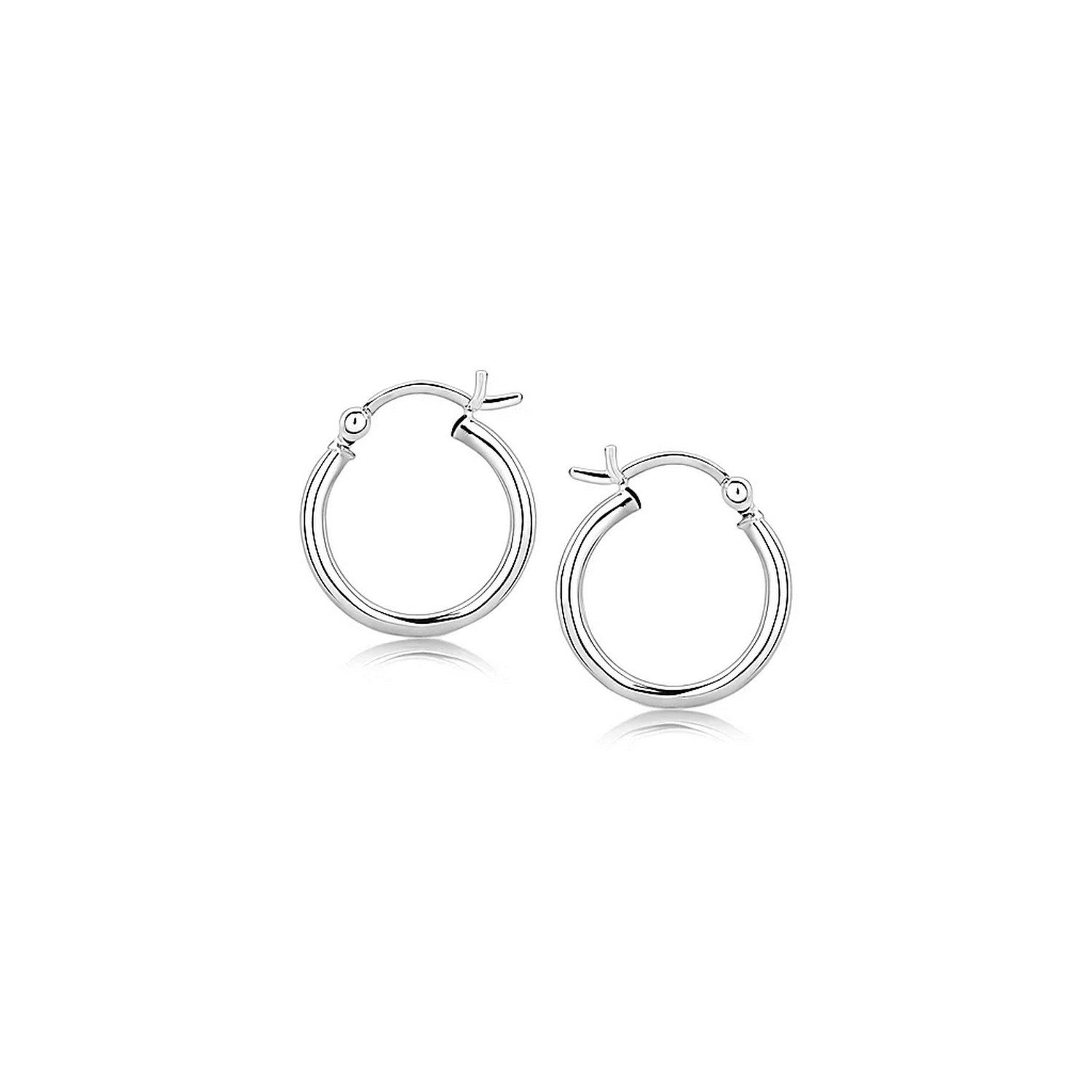 Polished Sterling Silver and Rhodium Plated Hoop Earrings (2x15mm)