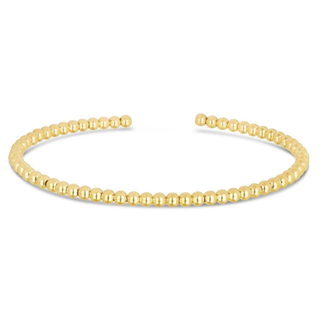 14k Yellow Gold High Polish Bead Cuff Bangle (3.00 mm)