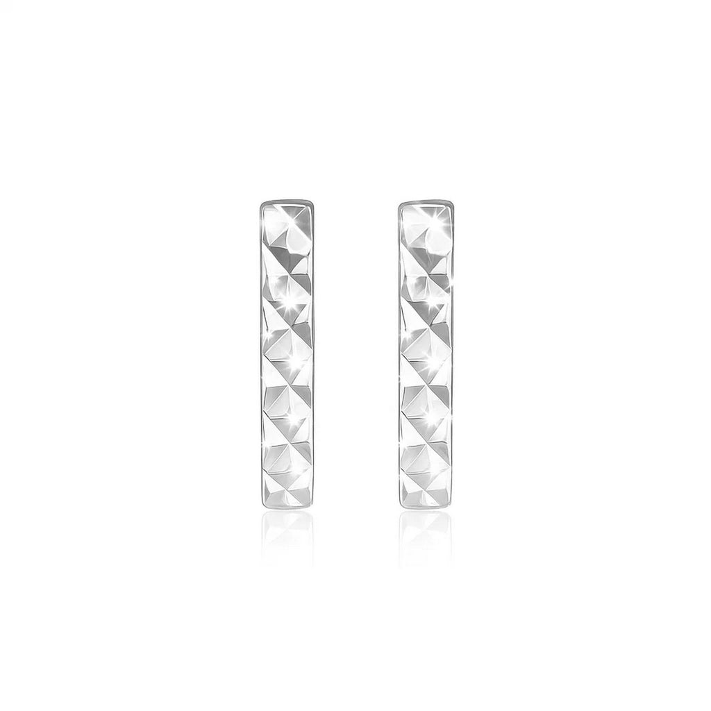 14k White Gold Textured Bar Earrings
