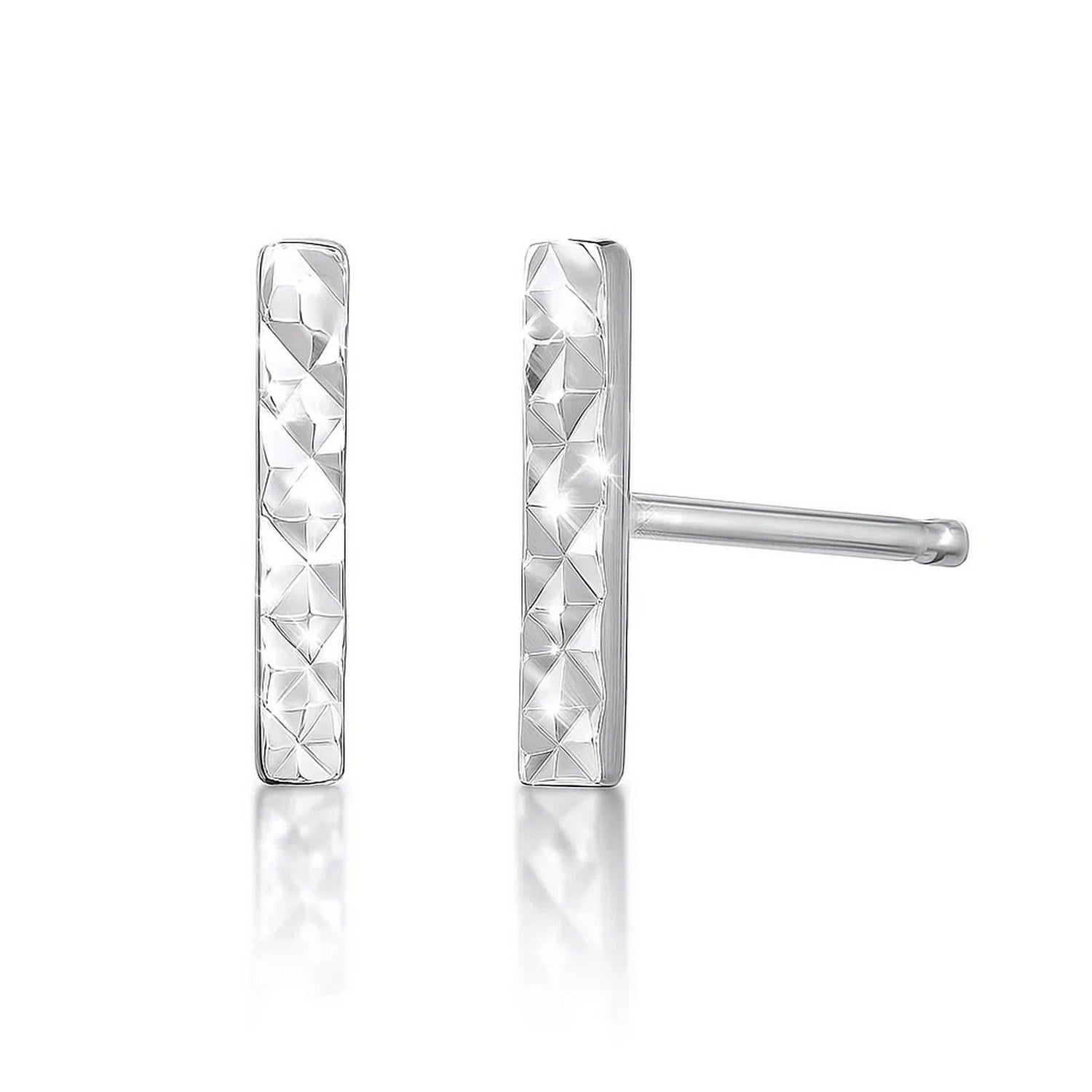 14k White Gold Textured Bar Earrings