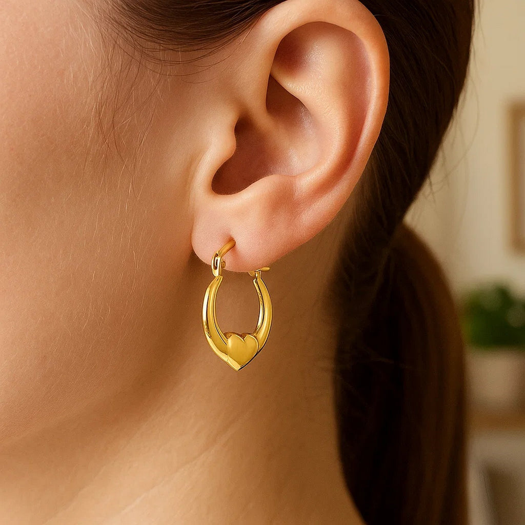 Small Heart Hoop Earrings in 14K Yellow Gold