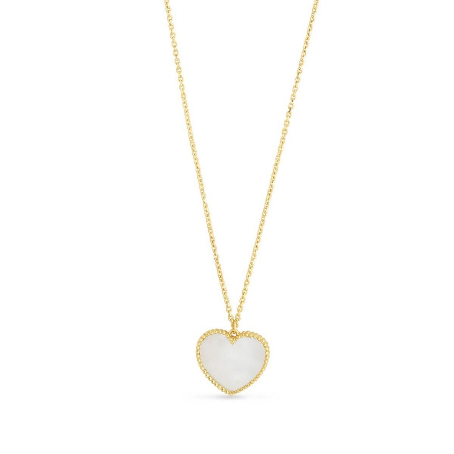 14k Yellow Gold High Polish Heart Pearl Paste Necklace