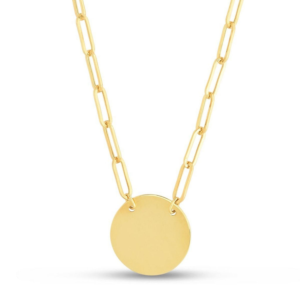 14k Yellow Gold High Polish Circle Disc Paperclip Link Necklace