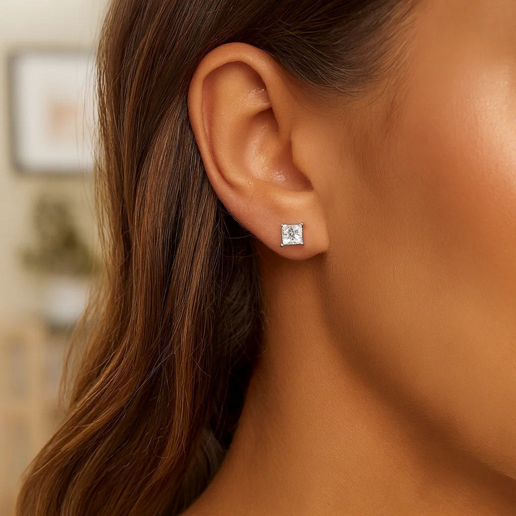 Sterling Silver Princess CZ Stud Earrings (6.00 mm)