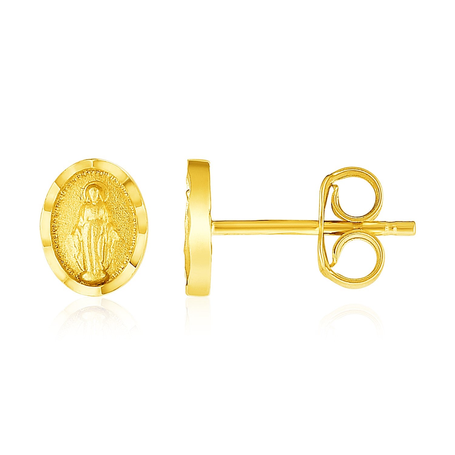 14k Yellow Gold Oval Virgin Mary Earring