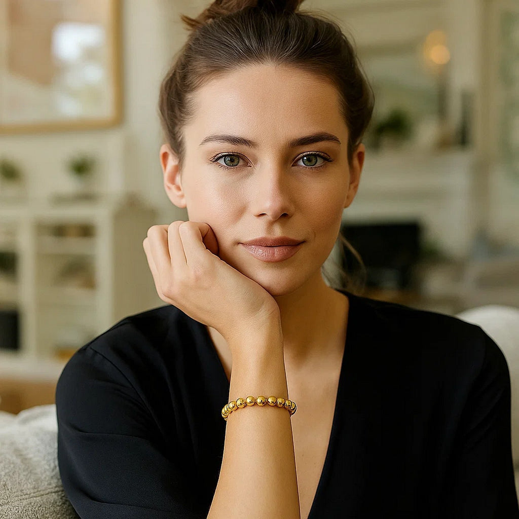 Polished 7mm Bead Bracelet in 14K Yellow Gold