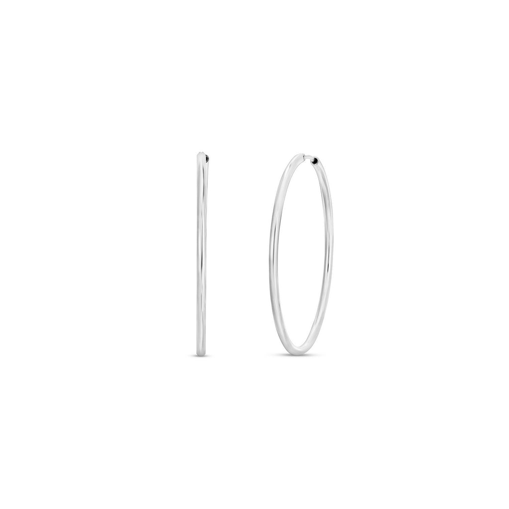 Rhodium Plated Endless Hoop Earrings in Sterling Silver