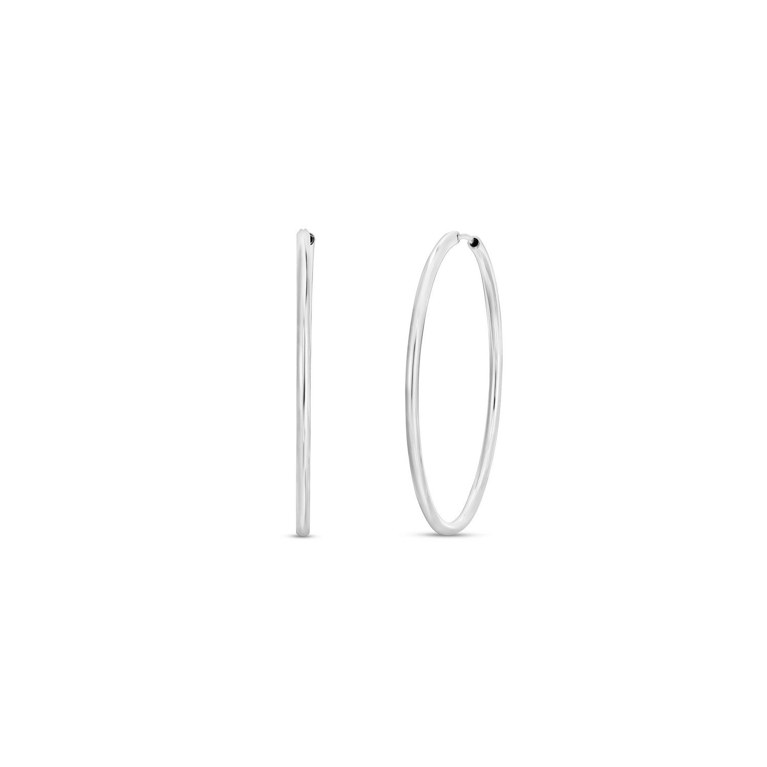 Rhodium Plated Endless Hoop Earrings in Sterling Silver