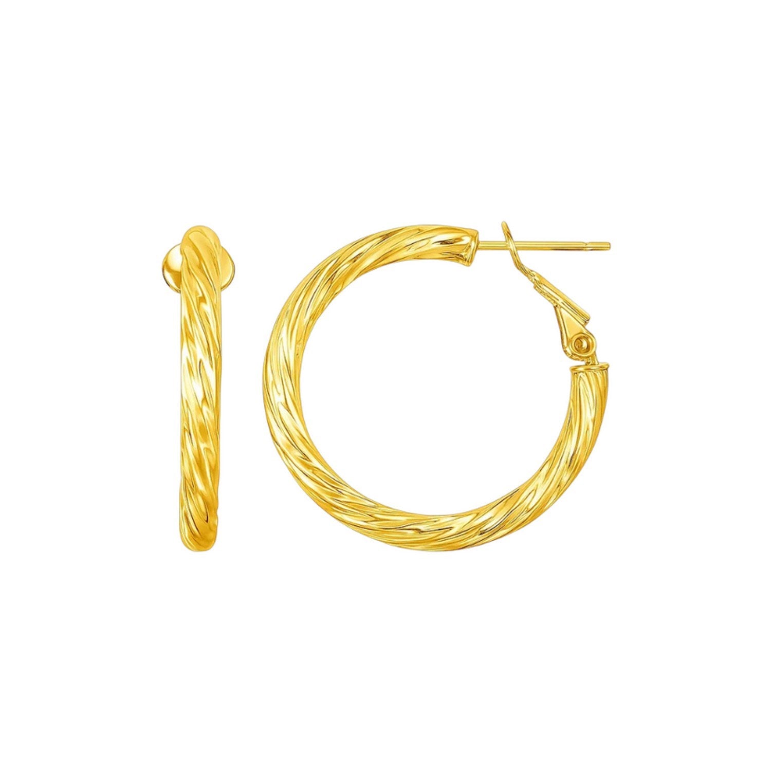 14k Yellow Gold Petite Twisted Round Hoop Earrings(3x15mm)