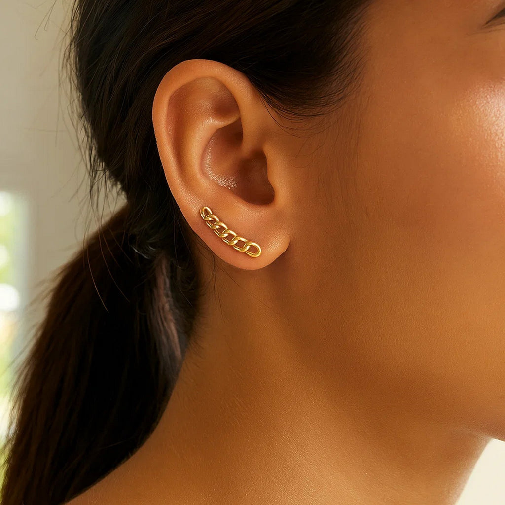 14k Yellow Gold Ear Climber Earring with Chain Links