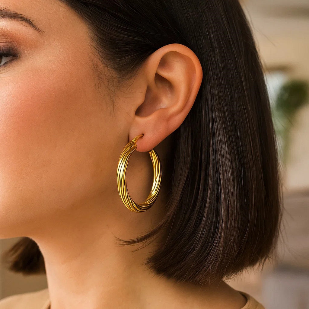 14K Yellow Gold Full Twist Large Hoops Earrings