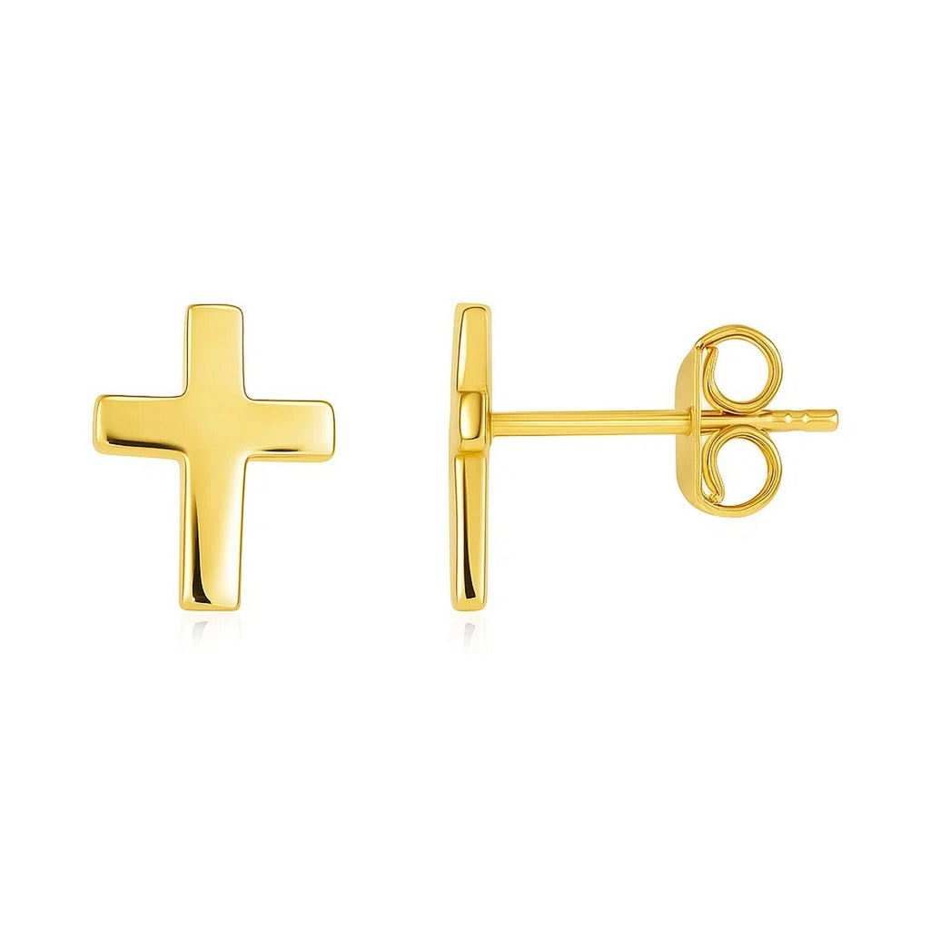 14k Yellow Gold Post Earrings with Crosses