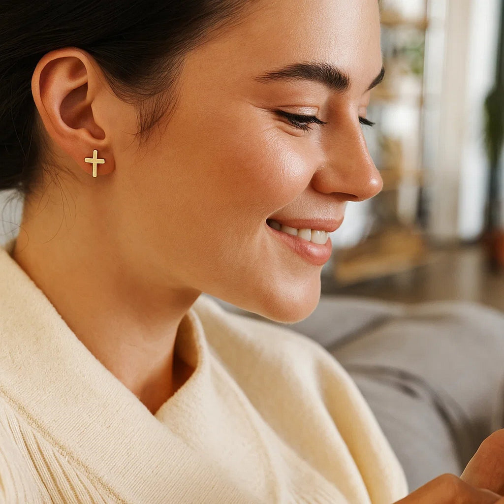 14k Yellow Gold Post Earrings with Crosses