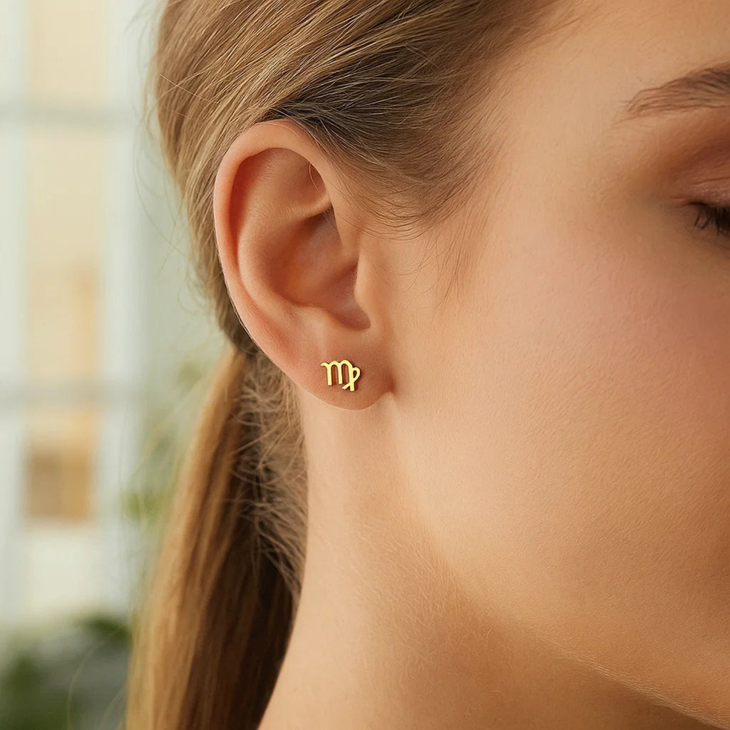 14k Yellow Gold Virgo Stud Earrings