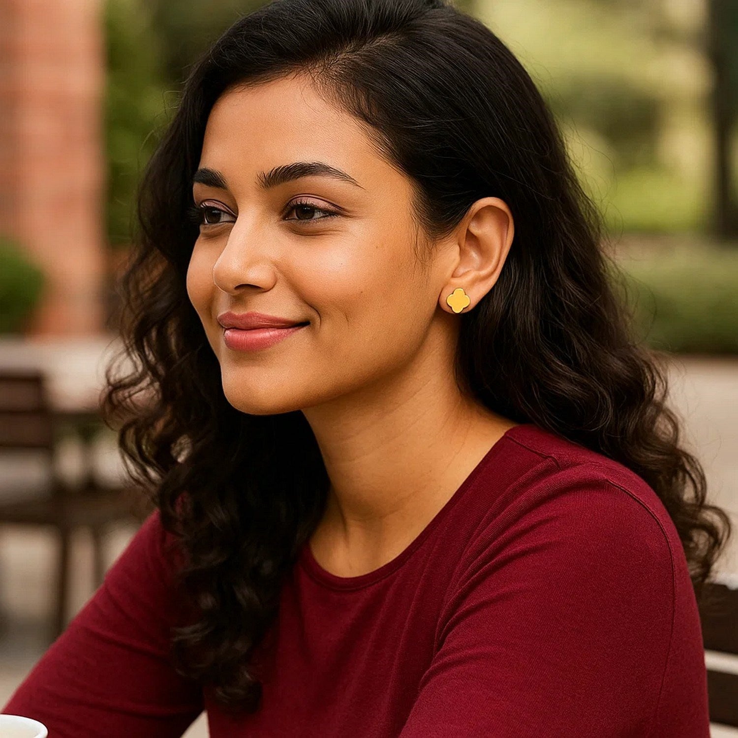 14K Yellow Gold Polished Clover Stud Earrings