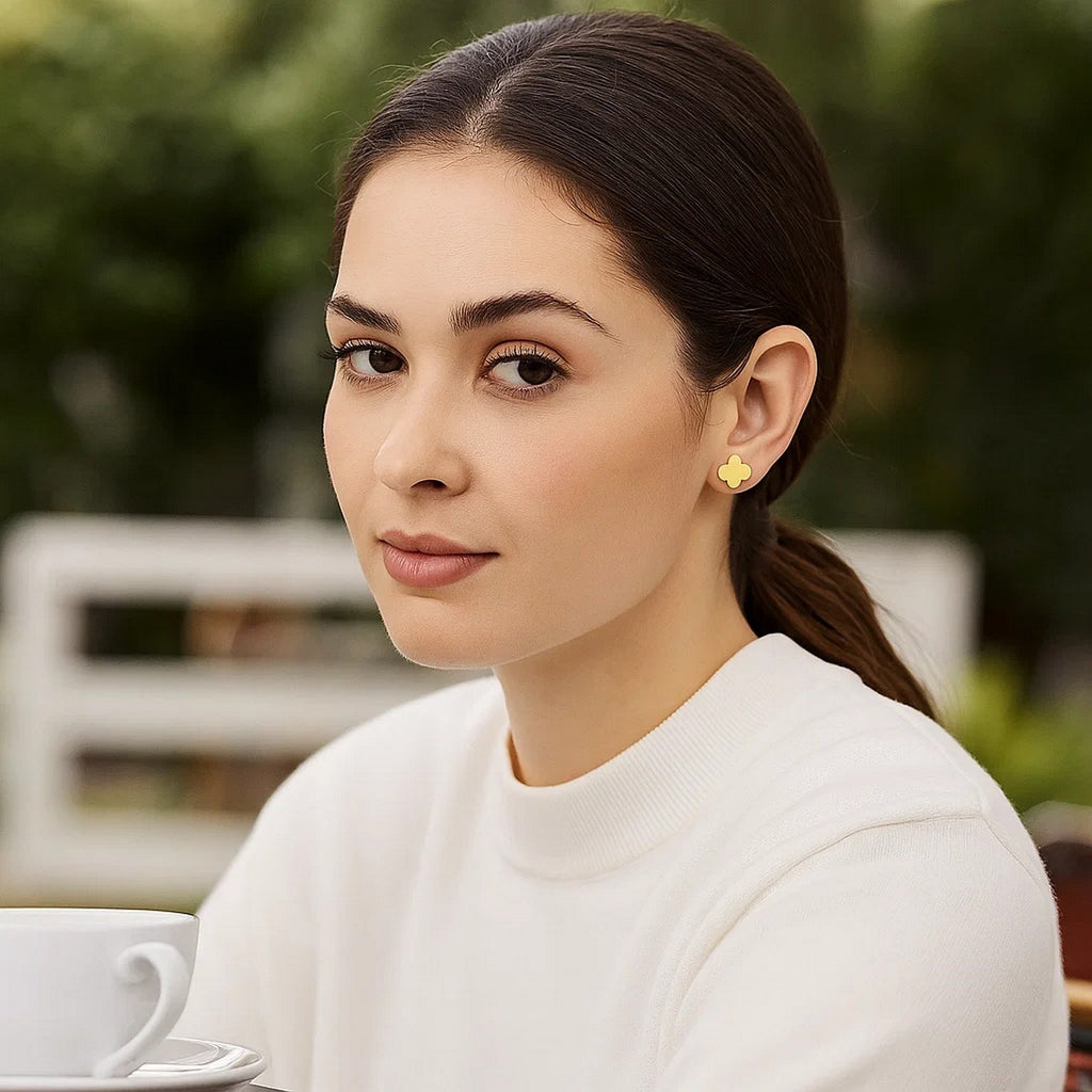 14K Yellow Gold Polished Clover Stud Earrings