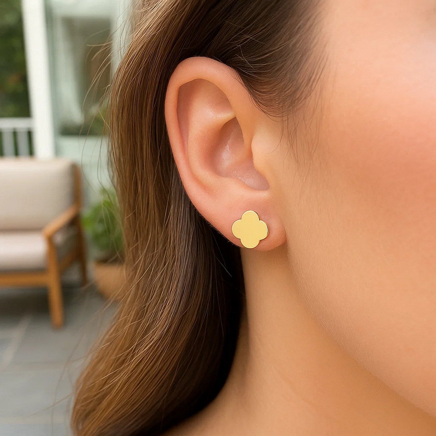 14K Yellow Gold Polished Clover Stud Earrings