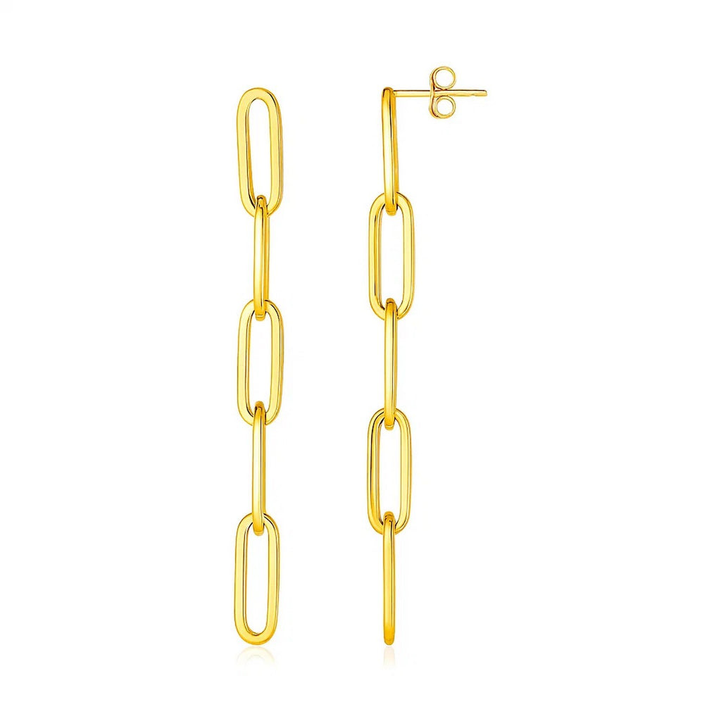 14K Yellow Gold Five Link Paperclip Chain Earrings