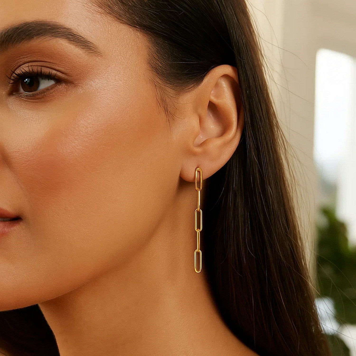 14K Yellow Gold Five Link Paperclip Chain Earrings