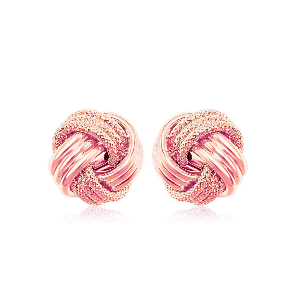 14k Rose Gold Love Knot with Ridge Texture Earrings