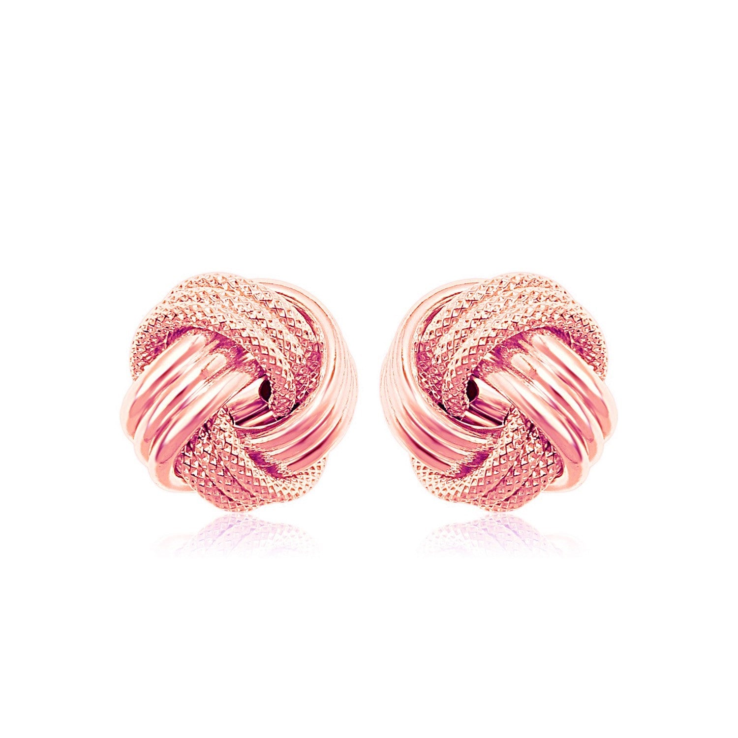 14k Rose Gold Love Knot with Ridge Texture Earrings